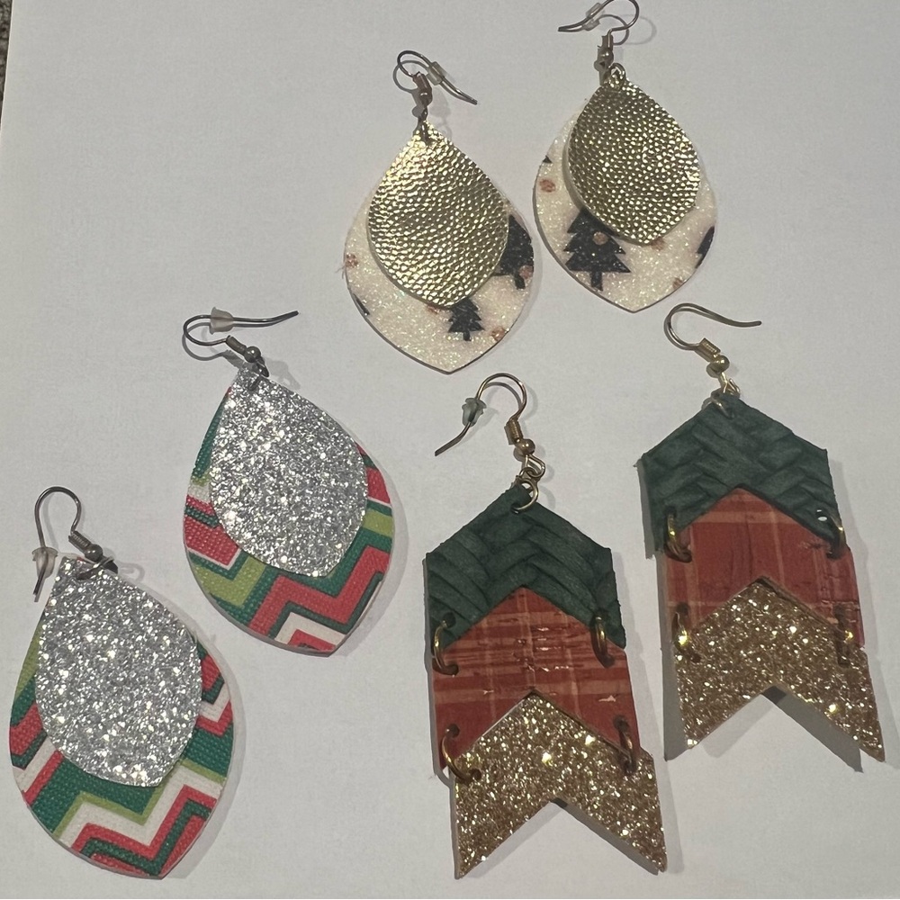 Set of Festive Earrings with Glitter and Patterns